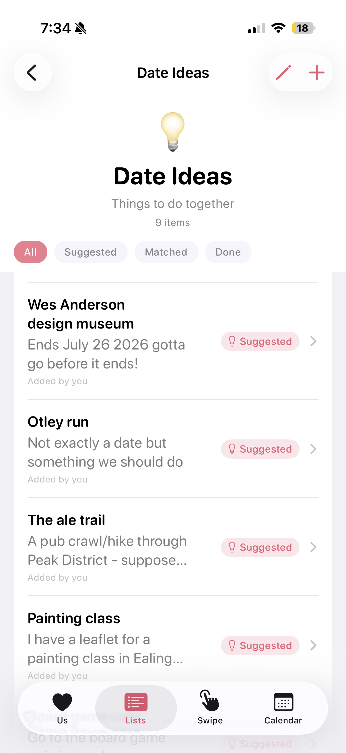 Shared lists with date ideas