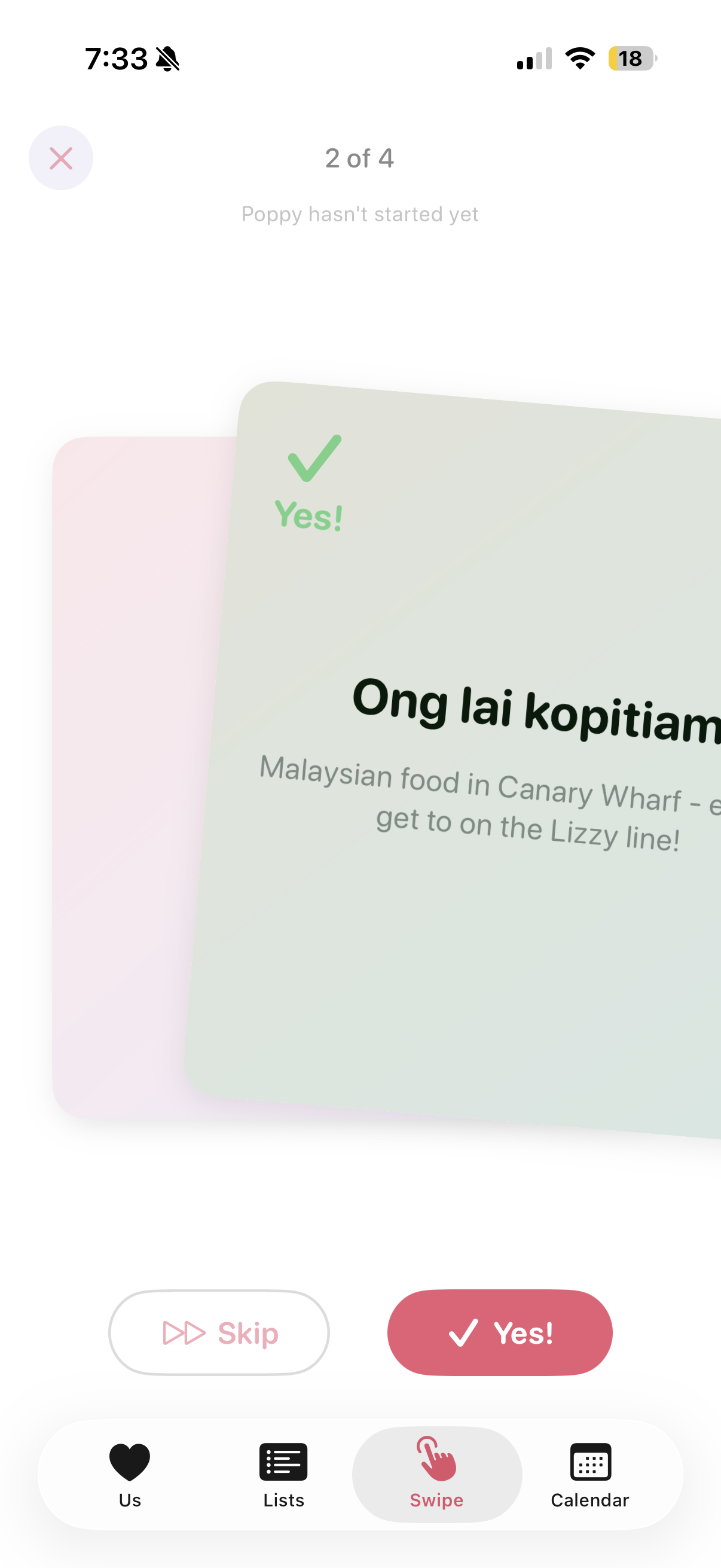 Swipe mechanic for deciding on dates