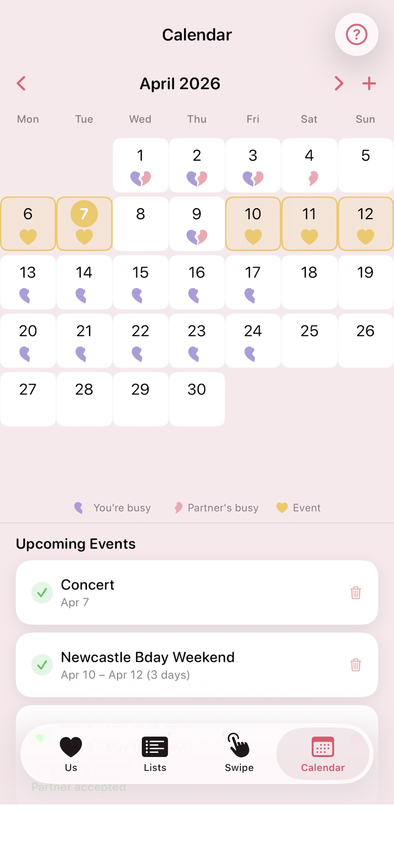 Shared calendar with availability