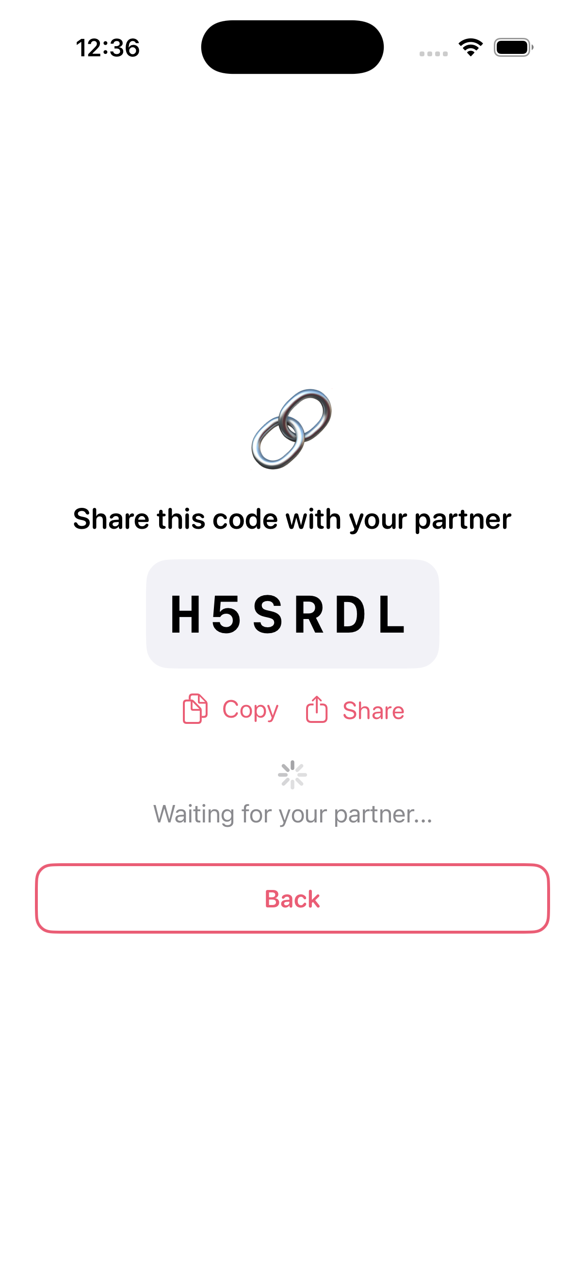 Invite code displayed