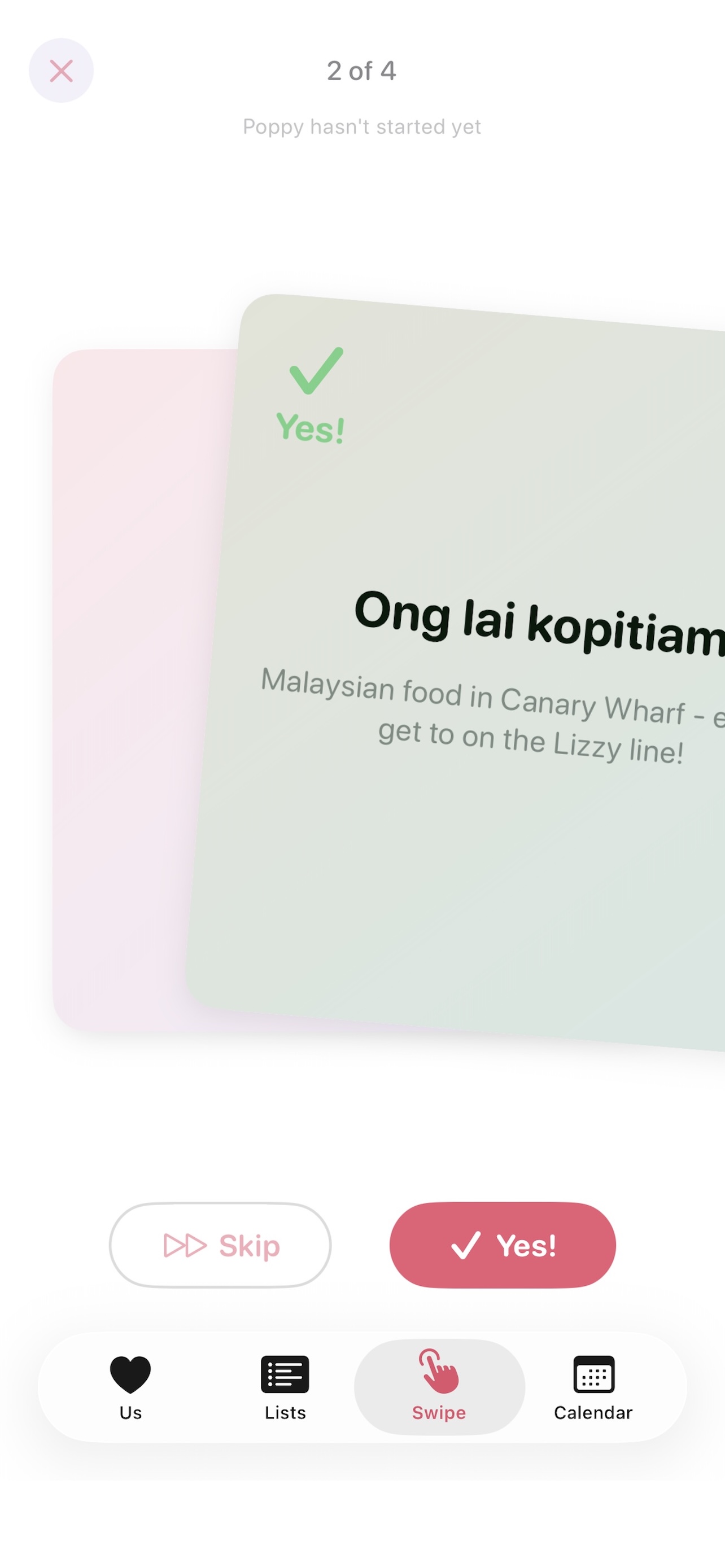 Swipe mechanic for deciding on dates